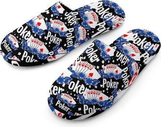 Generic Poker Casino Mens Cotton Slippers Memory Foam Comfort House Shoes Winter Indoor Slipper for Hotel Casa Spa