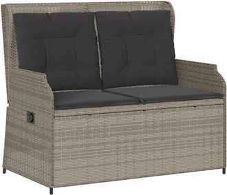 vidaXL Garden Bench with Cushion Light grey Poly rattan vidaXL