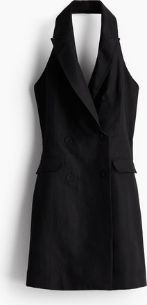 H&M Blazerkleid mit Neckholder aus Leinenmix - Schwarz