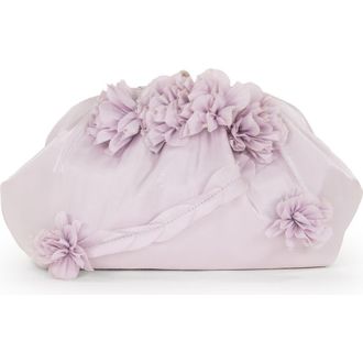 Badgley Mischka Violet Jacquard Satin Floral Applique Pouch Clutch in Lilac at Nordstrom, Size Medium