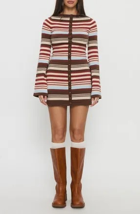 Princess Polly Norelai Stripe Long Sleeve Knit Minidress in Multi Stripe at Nordstrom, Size 12