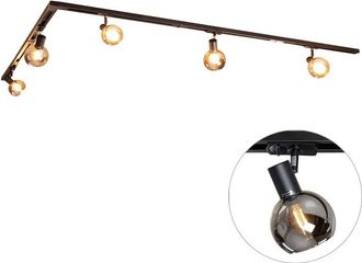 QAZQA Qazqa - Moderno Sistema de iluminación de riel moderno con 5 focos negros monofásicos - Iconic Lava Acero /Plástico /Vidrio Adecuado para led Max. 5