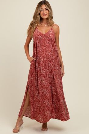 Pinkblush Paisley Print Sleeveless Side Slit Maxi Dress in Rust at Nordstrom, Size Medium