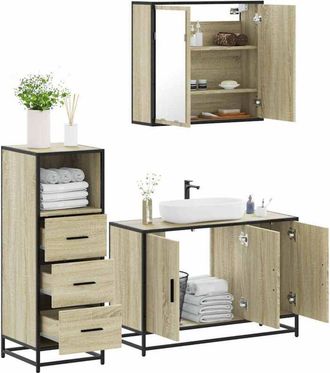 vidaXL Vidaxl - Set De Muebles De Ba&ntilde;o 3 Pzas Madera Contrachapada Roble Sonoma