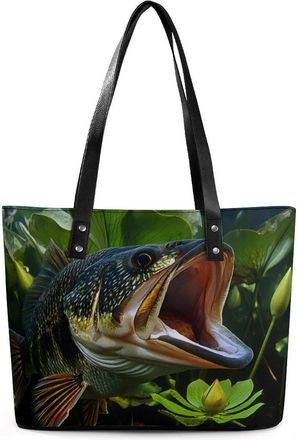 Generic Bass Fish Print Tote Bags for Women Cute Shoulder Purses Handbags