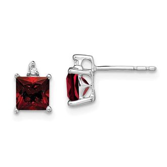 Diamond2Deal 14k White Gold Princess Garnet and Diamond Earrings