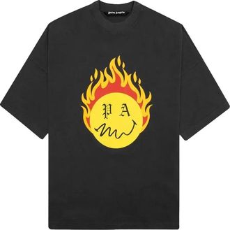 Palm Angels SS21 Burning Head Loose T-Shirt Black Yellow PMAA041R21JER0011018