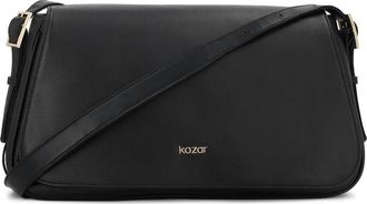 Kazar Zwarte leren handtas met klep en verstelbare band - Dames - Schoudertassen - Zwart - ONE Size - Leer - Tassen