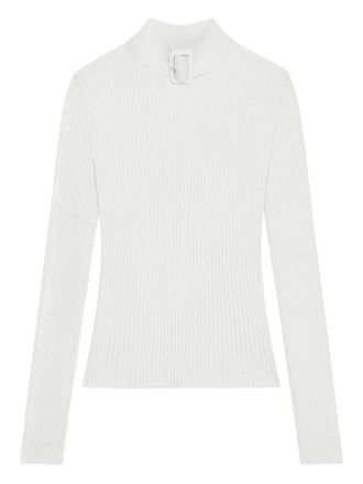 Courr&egrave;ges buckle-neck ribbed sweater - women - Viscose/Polyester - S - White