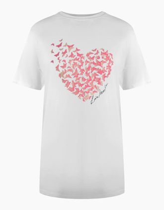 Love Moschino Womens Love Moschino Flutter Heart Design White T-Shirt - Size: 18/16
