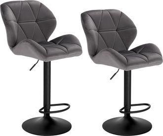 Woltu Woltu - 2x Taburete De Bar Con Respaldo Sillas De Bar Regulables En Altura Con Asiento Acolchado Terciopelo Sillas Giratorias Muebles Cocina Silla De 