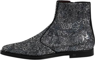 Dolce & Gabbana Paillet Chelsea-laarzen met ritssluiting - Heren - Enkellaarsjes - Grijs - 41 EU - Katoen - Schoenen