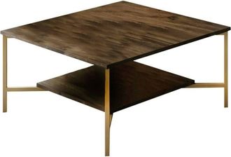 Dmora Mesa De Caf&eacute; Dichiar, Mesa De Centro Baja, Revistero Para Sof&aacute;, Estante De La Sala De Estar, 80x80h40 Cm, Nogal Y Negro - Dmora