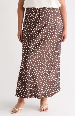 Renee C Polka Dot Satin Maxi Skirt in Brown at Nordstrom Rack, Size 3X
