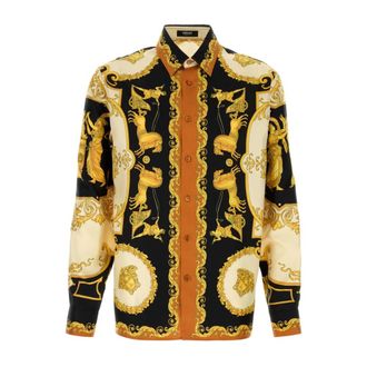 Versace Casual Shirts, male, Multicolor, Size: 4XL Printed Silk Twill Regular Shirt