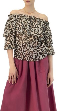 Ivonne Bardot Animal Print Blouse in Brown at Nordstrom, Size 14