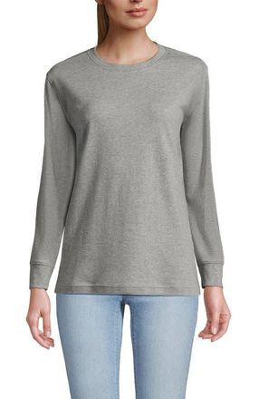 Lands End Long Sleeve Cotton Interlock Crew T-Shirt in Gray Heather at Nordstrom, Size X-Small