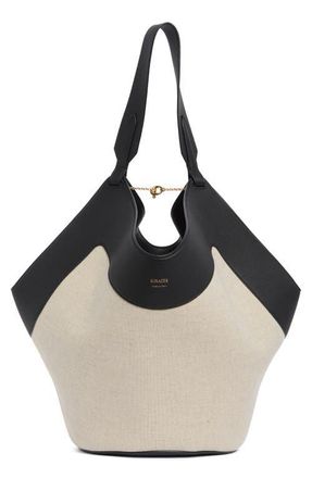 Khaite Medium Lotus Canvas & Leather Tote in 367 Black /Natural at Nordstrom