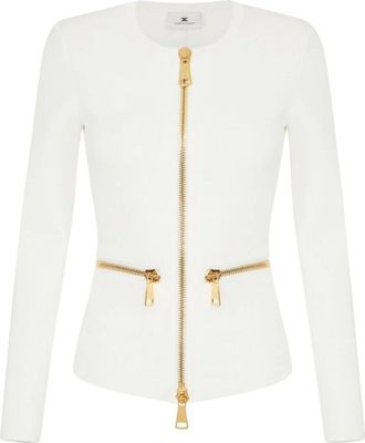 Elisabetta Franchi Cardigan in Maglia Punto Stoffa - Dames - Zomerjassen - Wit - L - Jassen