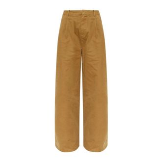 Jil Sander Pantalones de Sarga de Algod&oacute;n - Trousers - Mujer - Marr&oacute;n - XL