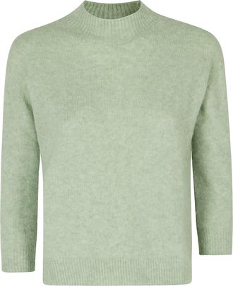 Roberto Collina Sage-Green Three-Quarter Sleeve Cashmere-Blend Turtleneck