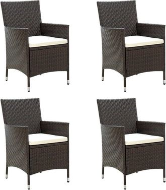 vidaXL Patio Chairs with Cushions 4 pcs Poly Rattan Brown