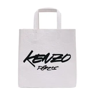 Kenzo Unisex Logo-Printed Leather Tote White