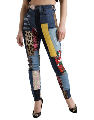 Dolce & Gabbana Womens Multicolor Patchwork Grace Skinny Denim Jeans Cotton Clothing