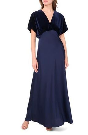 CeCe by Cynthia Steffe Dolman Sleeve Velvet & Satin Dress in Classic Navy 407 at Nordstrom Rack