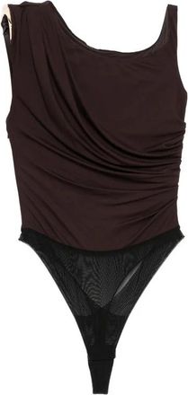 Elisabetta Franchi Bodysuit van jersey met sierlijke schouderdetails - Dames - Bodies - Bruin - S - Tule - Tops
