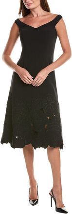 Teri Jon by Rickie Freeman Teri Jon By Rickie Freeman Ponte Flower Motif Lazer Cut Trim Midi Dress