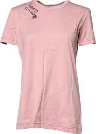 Dolce & Gabbana Womens Pink Logo Print Cotton Crew Neck T-Shirt
