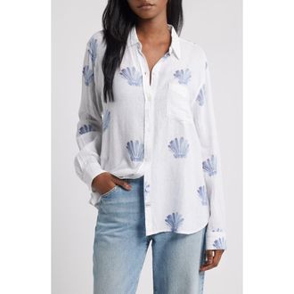 Rails Charli Seashell Print Linen Blend Button-Up Shirt in Blue Seashells at Nordstrom Rack, Size X-Small
