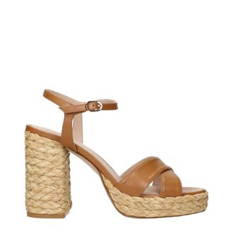 Stuart Weitzman Brown Leather Platform Womens Sandals
