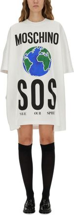 Moschino White Graphic Crew Neck Mini Dress