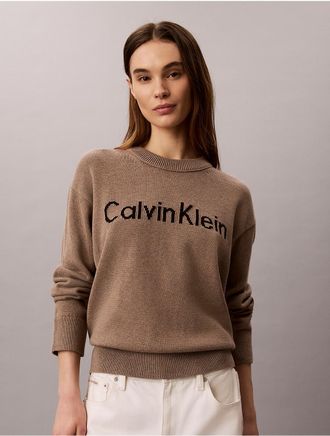 Calvin Klein Jeans Calvin Klein Womens Logo Graphic Relaxed Sweater - Brown - XS