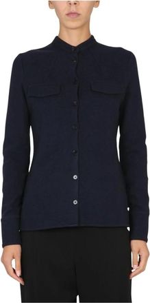 Jil Sander Band Collar Button-Up Shirt - Dames - Overhemden - Blauw - M - Leer - Overhemden