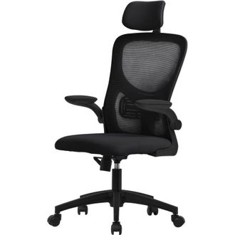ML Design Ml-design Silla De Oficina Ergon&oacute;mica Negra De Rejilla Asiento De Escritorio Ordernador Con Resposabrazos Acolchado, Reposacabezas Regulable Funci&oacute;n B