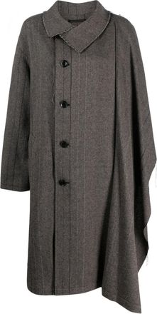 Yohji Yamamoto herringbone-pattern asymmetric coat - women - Wool/Cupro/Nylon - 2 - Grey