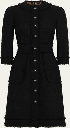 Dolce & Gabbana Button-Front 3/4-Sleeve Tweed Dress