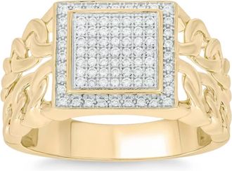 Pompeii3 1/3Ct TW Diamond Mens Chain Cuban Link Ring 10k Yellow Gold 9mm Wide