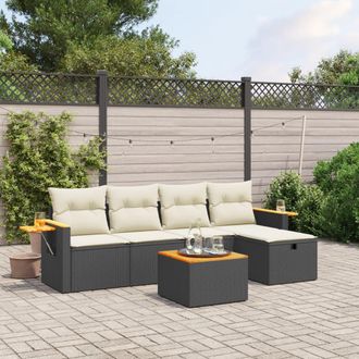 vidaXL Set De Sof&aacute;s De Jard&iacute;n 6 Piezas Y Cojines Rat&aacute;n Sint&eacute;tico Negro Vidaxl