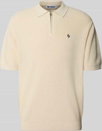 Review Boxy Fit Poloshirt mit Logo-Stitching in Ecru, Gr&ouml;&szlig;e XXL