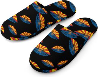 Generic Arizona Flag on The Lips Flannel Mens Slip-on Slippers Winter Warm House Shoes with Rubber Sole for Home Hotel