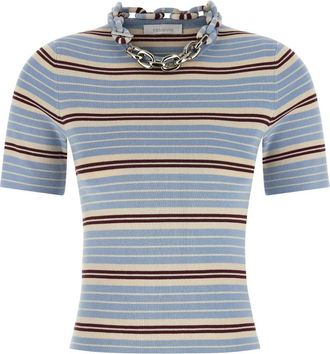 Paco Rabanne Crewneck Chain T-Shirt - Dames - Ronde hals truien - Blauw - M - Katoen - Truien & Vesten
