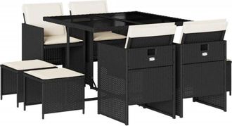 vidaXL Vidaxl - Set De Comedor De Jard&iacute;n 9 Pzas Y Cojines Rat&aacute;n Sint&eacute;tico Negro