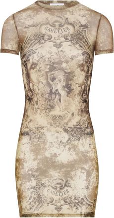 Jean Paul Gaultier Kleedjes, Dames, Beige, M, Beige Korte Jurk met All-Over Print