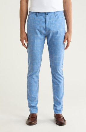T.R. Premium Plaid Straight Leg Trousers in Light Blue at Nordstrom Rack, Size 34