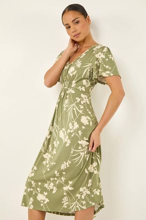 Roman Floral Shirred Waist Dress