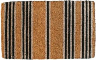 Imports Decor Black Striped Coir Door Mat, Handwoven Outdoor Entry Mat with Anti-Slip Backing